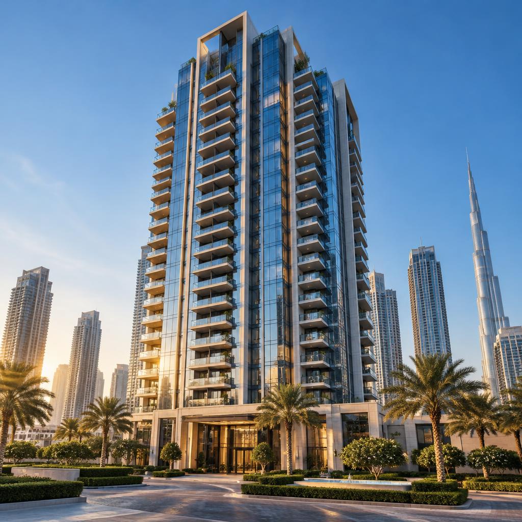 Illustration of a contemporary Dubai residential tower