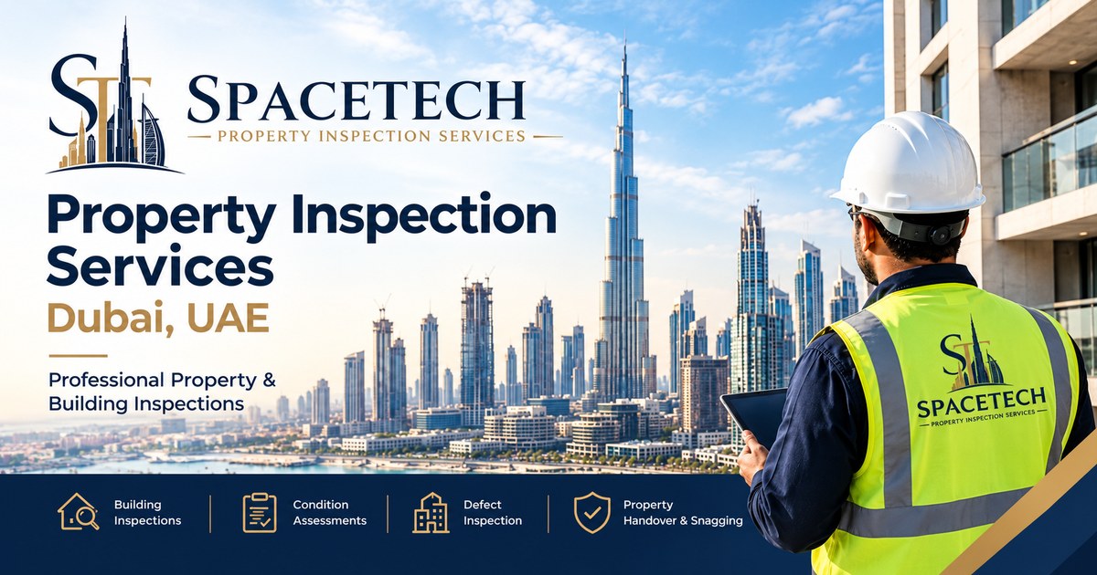 Spacetech property inspection engineer overlooking the Dubai skyline