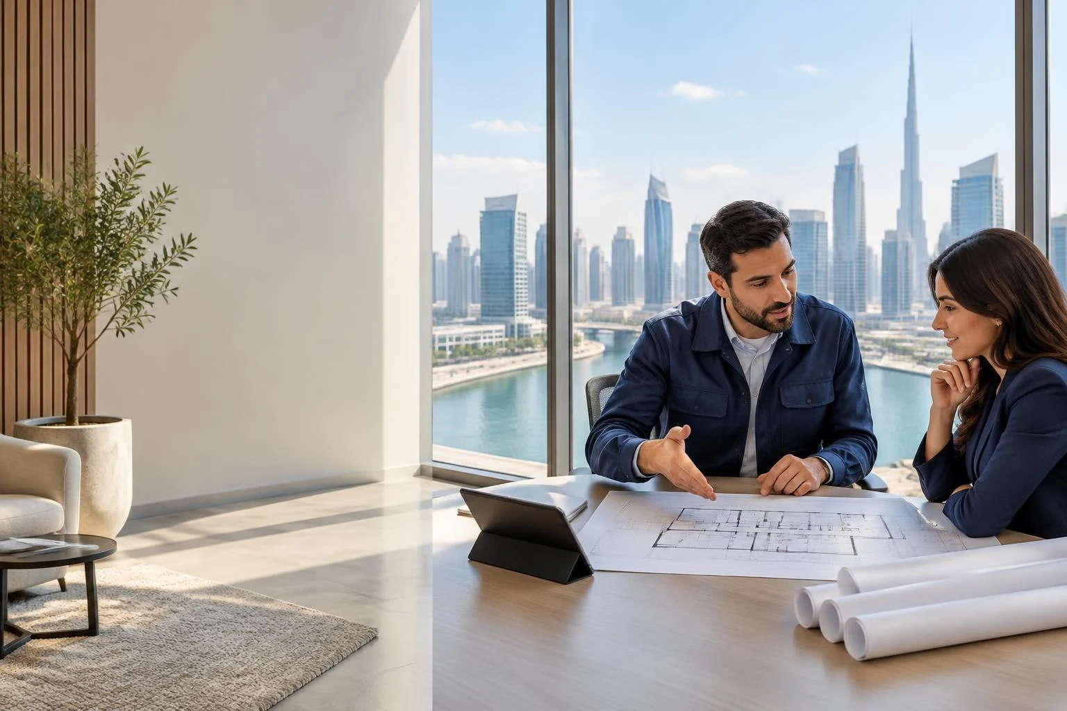 Illustrative property consultation with floorplans, not the company office